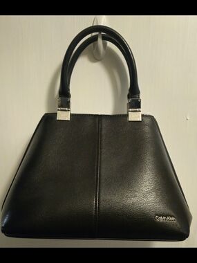 Calvin Klein Black Leather Top-Handle Satchel